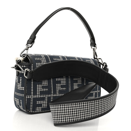 Fendi Wool Vitello King Houndstooth FF Embroidered Baguette Grigio Anthracite 3 of 9