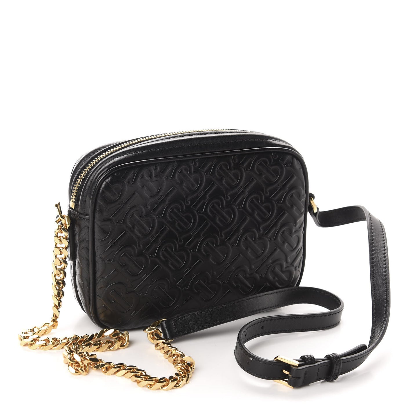 Calfskin Embossed Monogram Camera Chain Bag Black