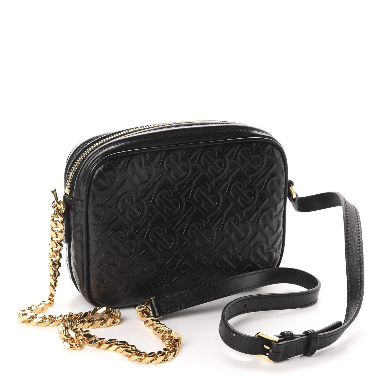 Burberry Calfskin Embossed Monogram Camera Chain Bag Black 3 of 9