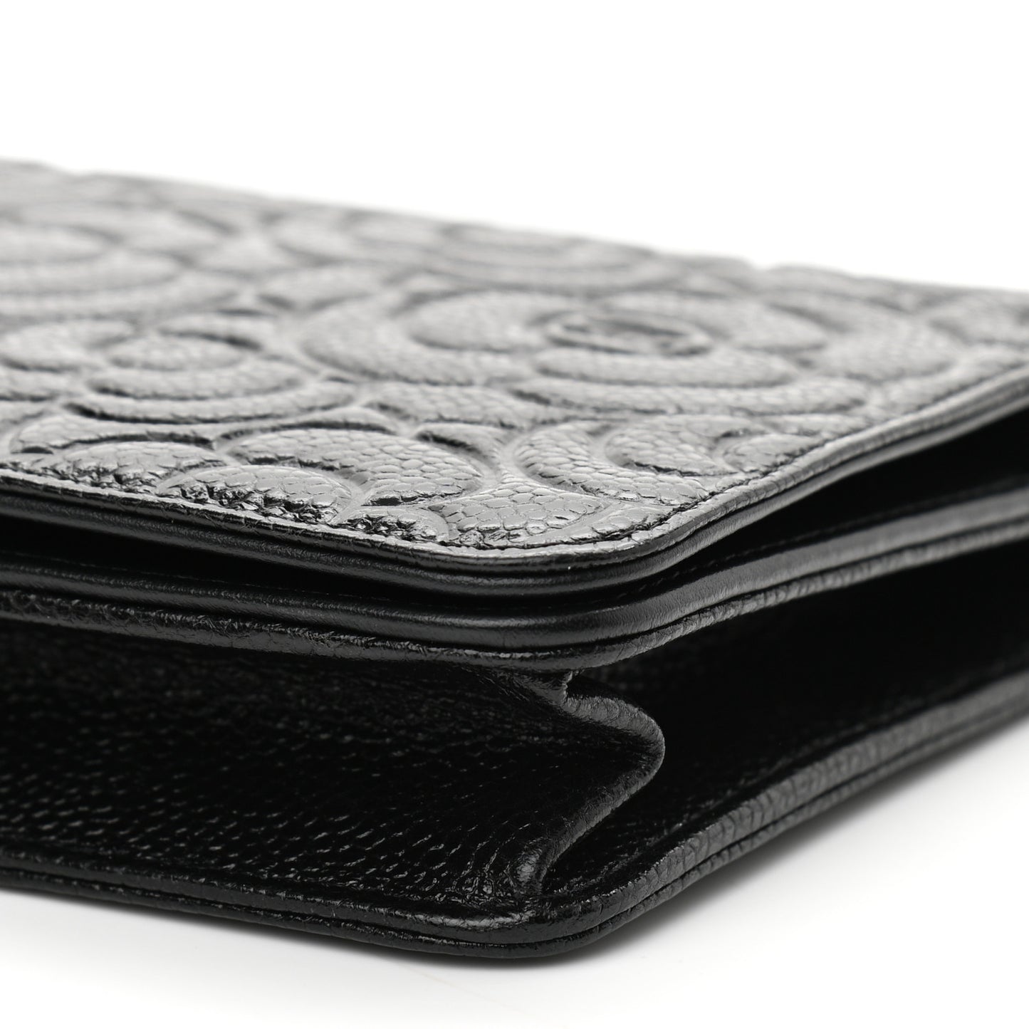 Caviar Camellia Embossed Wallet On Chain WOC Black