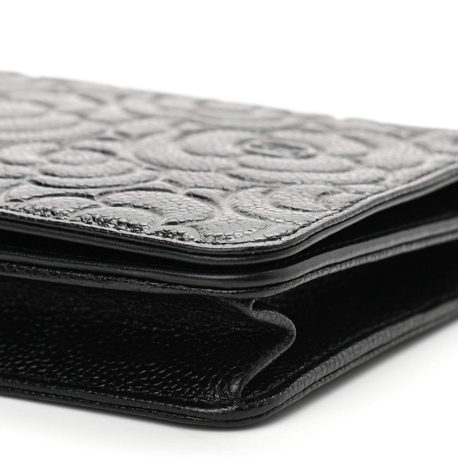 Chanel Caviar Camellia Embossed Wallet On Chain WOC Black 11 of 11