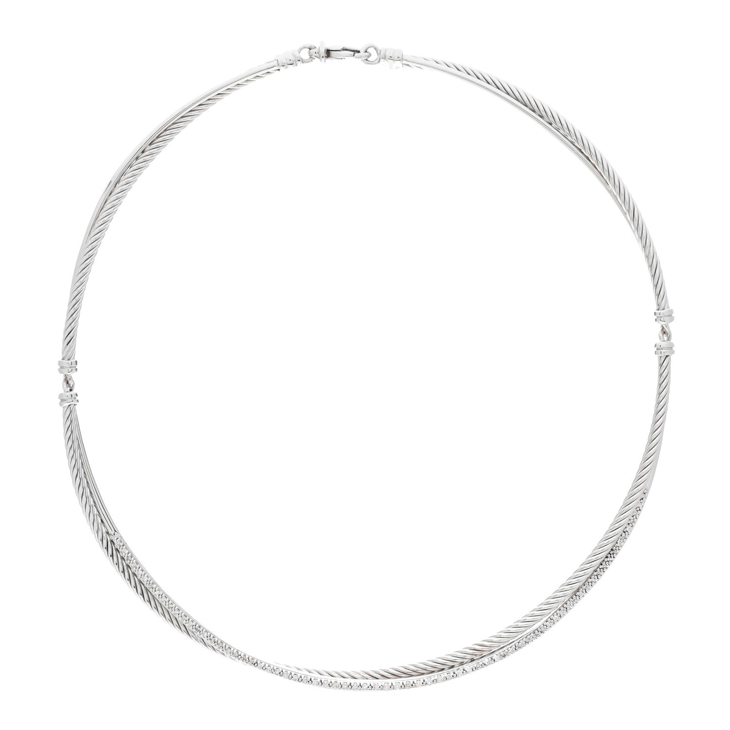Sterling Silver 14K White Gold Diamond Crossover Cable Choker Necklace