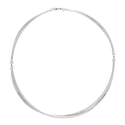 David Yurman Sterling Silver 14K White Gold Diamond Crossover Cable Choker Necklace 1 of 3