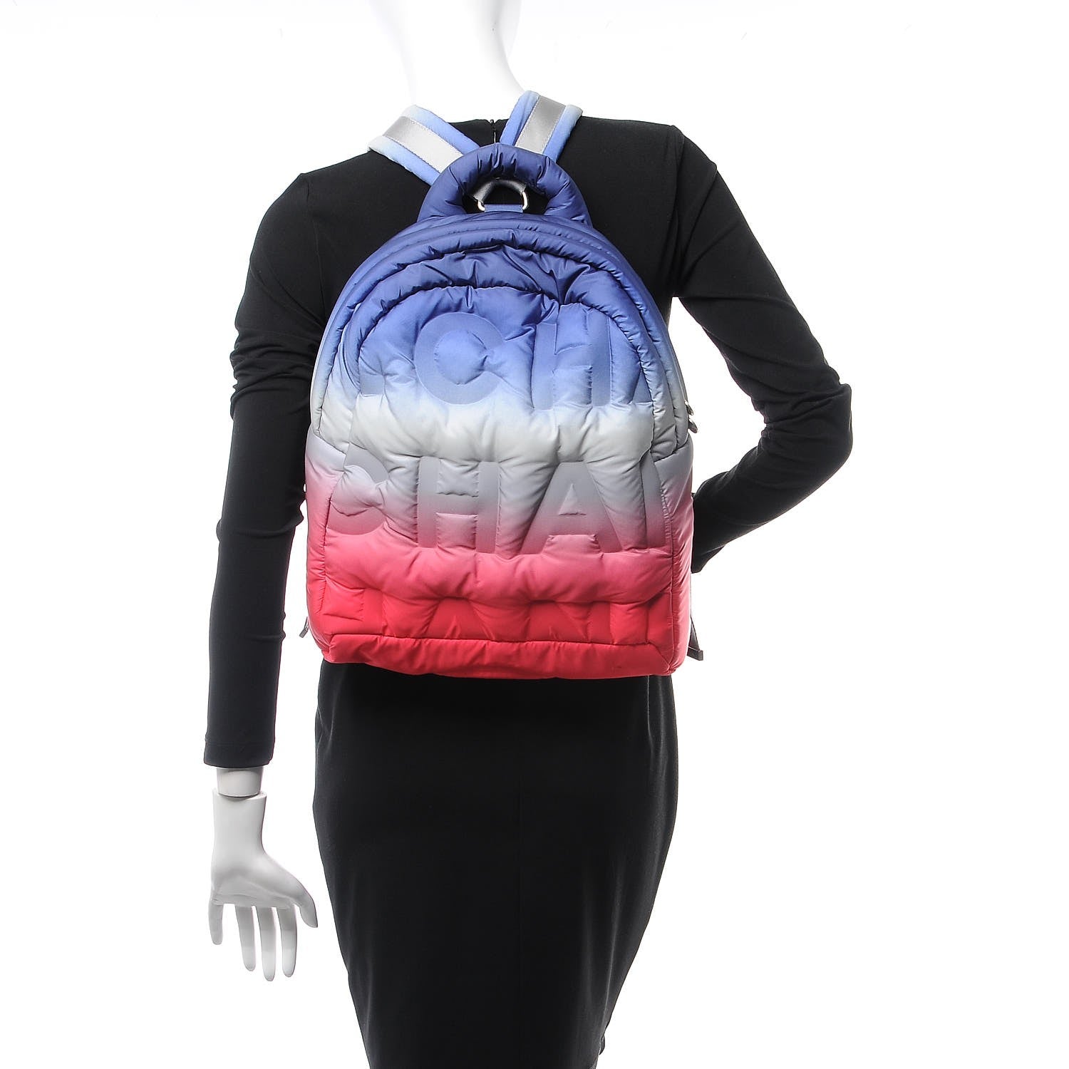 Chanel Nylon Embossed Doudoune Backpack Blue White Red 2 of 8