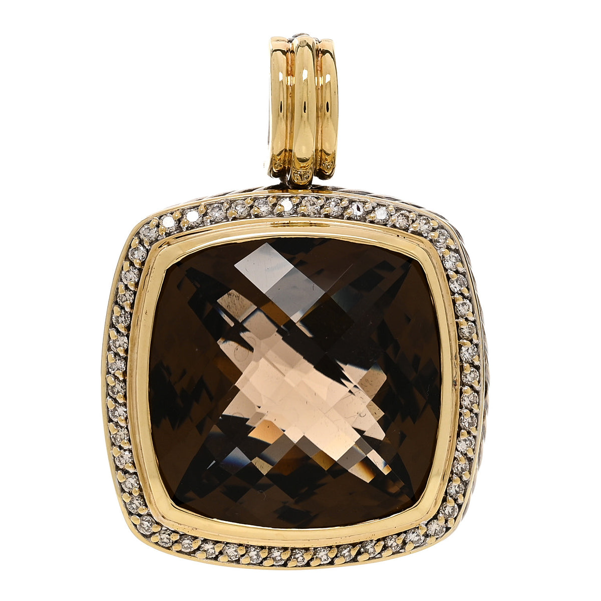 David Yurman Sterling Silver 18K Yellow Gold Diamond Smoky Quartz 19mm Albion Enhancer Pendant 1 of 4
