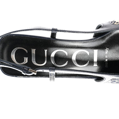 Gucci GG Monogram Malaga Kid Square G 35mm Slingback Pumps 35.5 Beige Blue 7 of 10