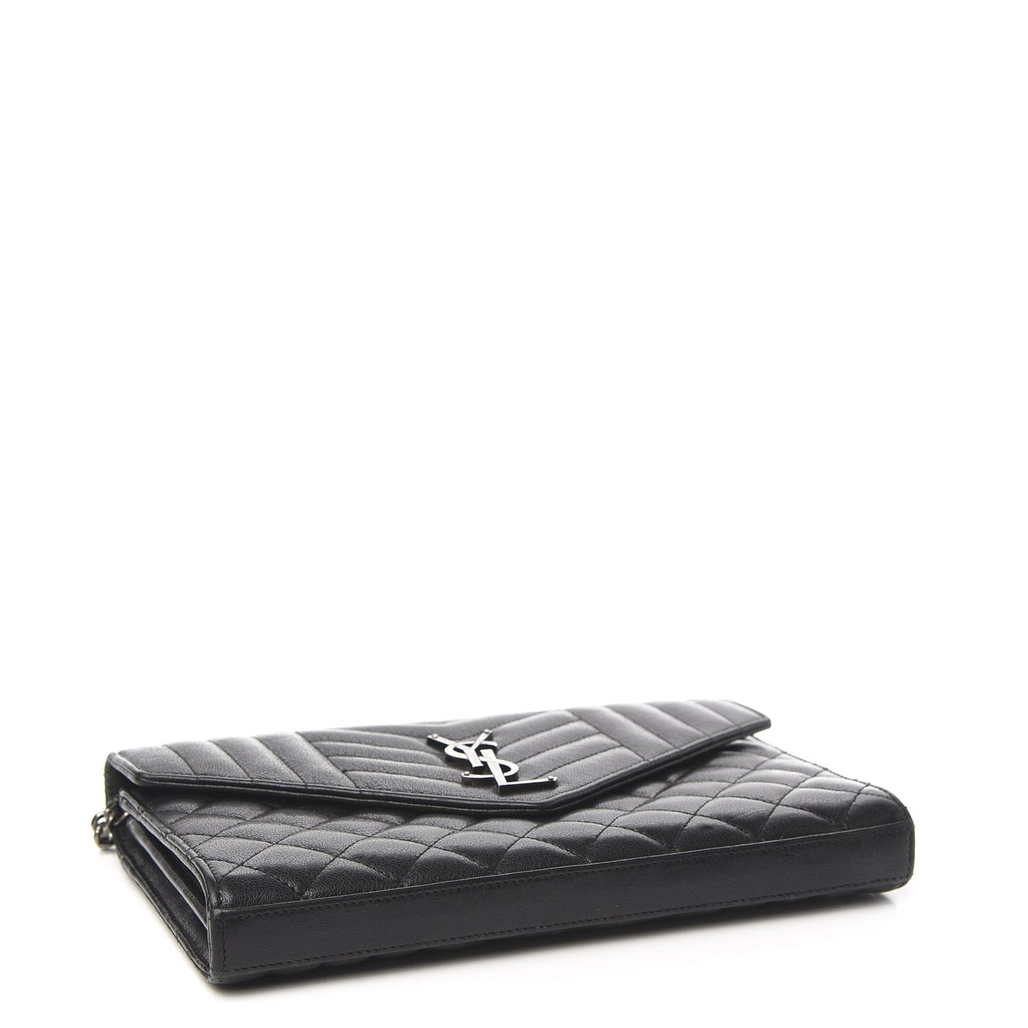 Sheepskin Tri-Quilt Monogram Envelope Chain Wallet Black