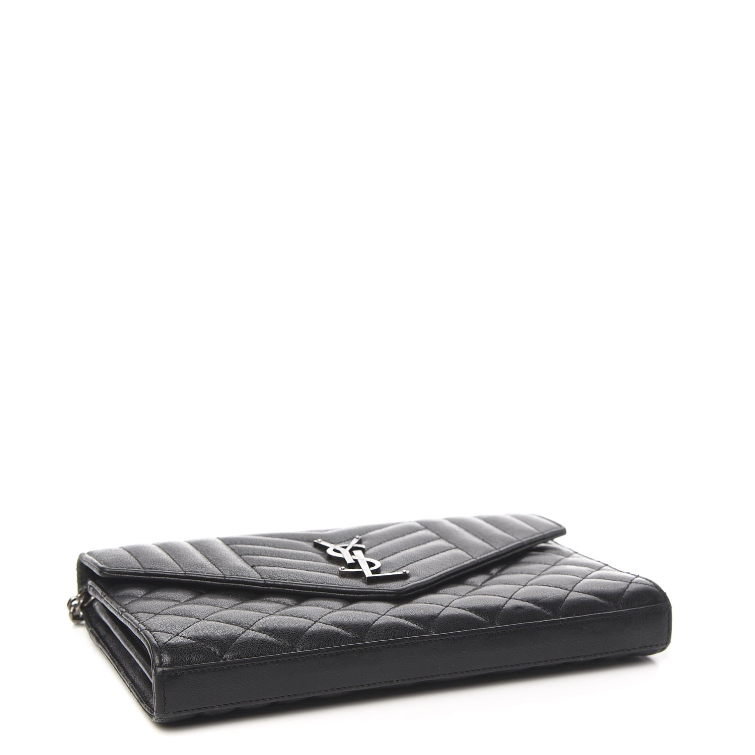 Saint Laurent Sheepskin Tri-Quilt Monogram Envelope Chain Wallet Black 4 of 11