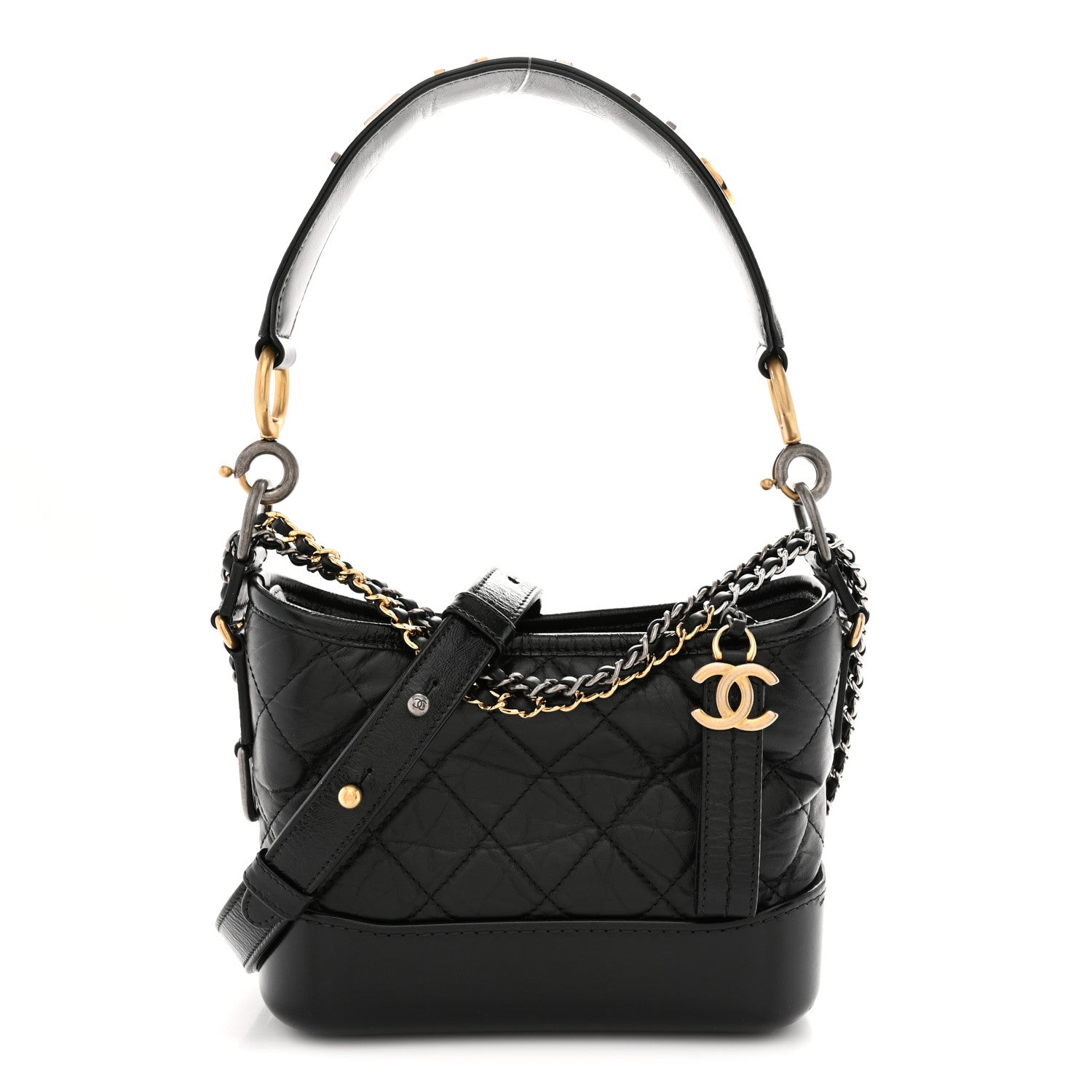 Chanel Aged Calfskin Quilted Small Gabrielle Logo Hobo Black 1 of 10