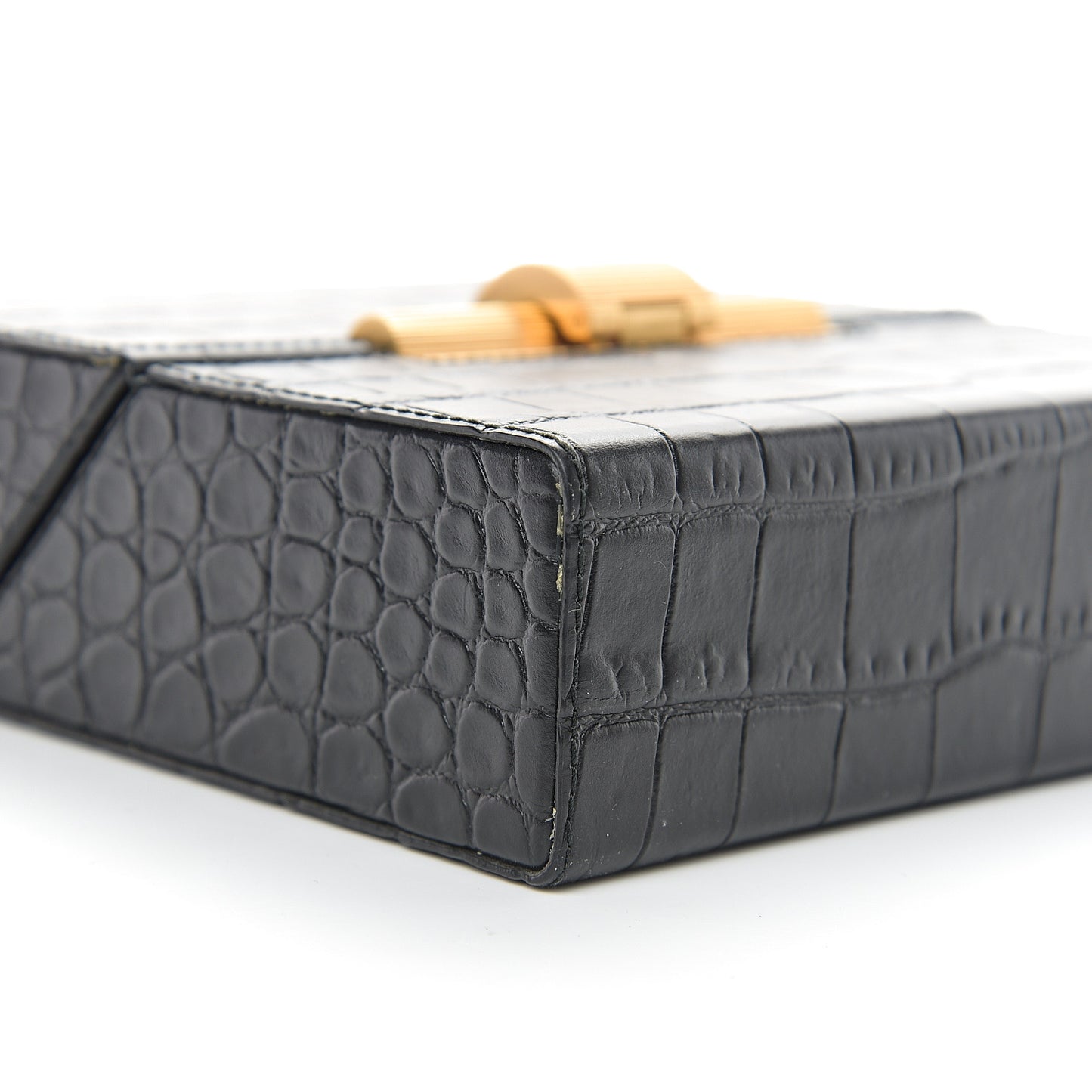 Calfskin Crocodile Embossed Daisey Box Clutch Black