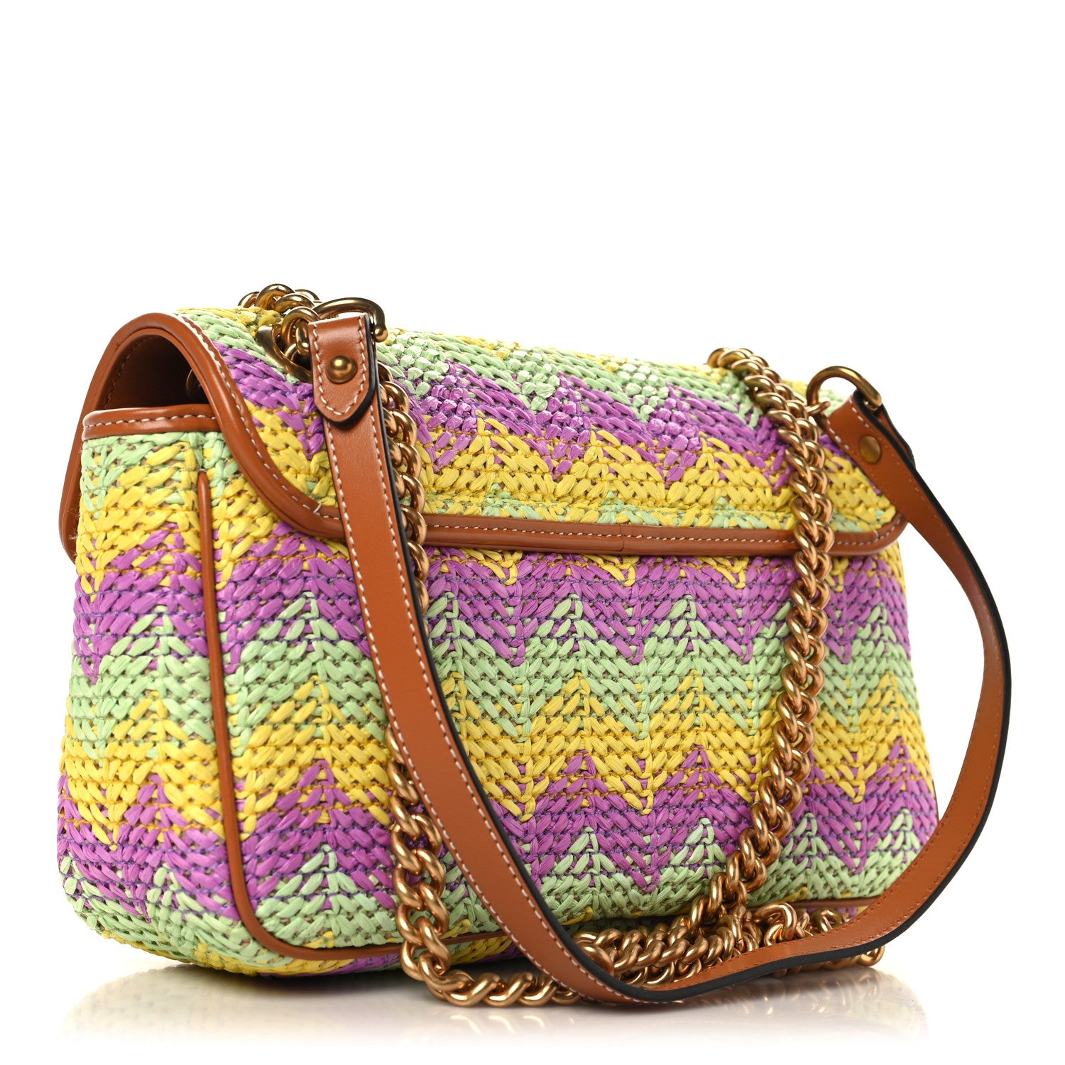 Gucci Calfskin Raffia Woven Small GG Marmont Shoulder Bag Multicolor 3 of 10