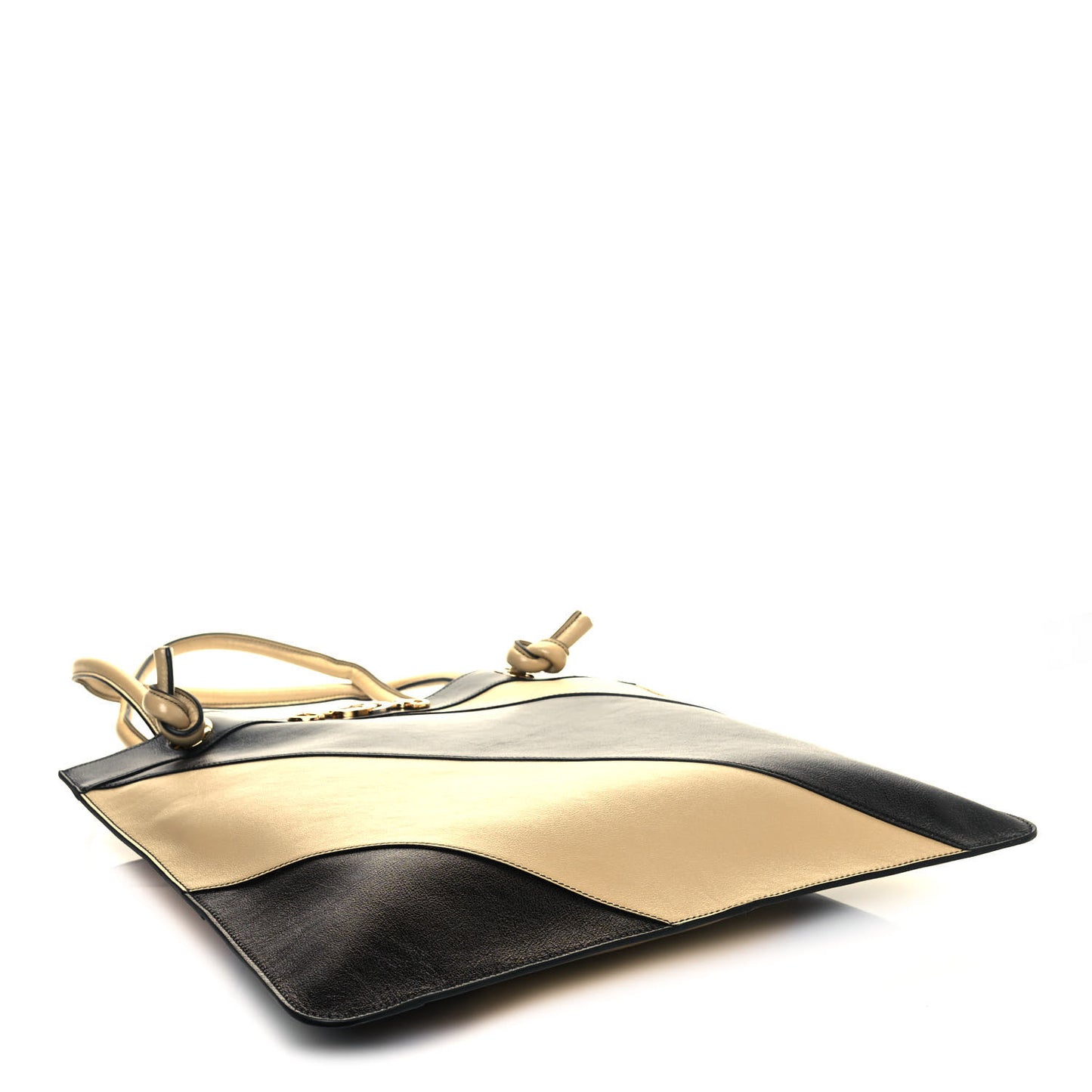 Smooth Calfskin Diagonal Striped Zumi Tote Black Beige