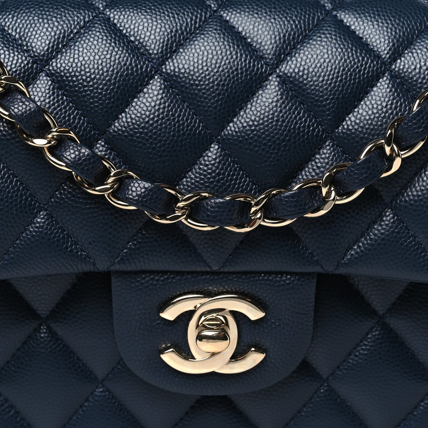 Caviar Quilted Small Double Flap Navy