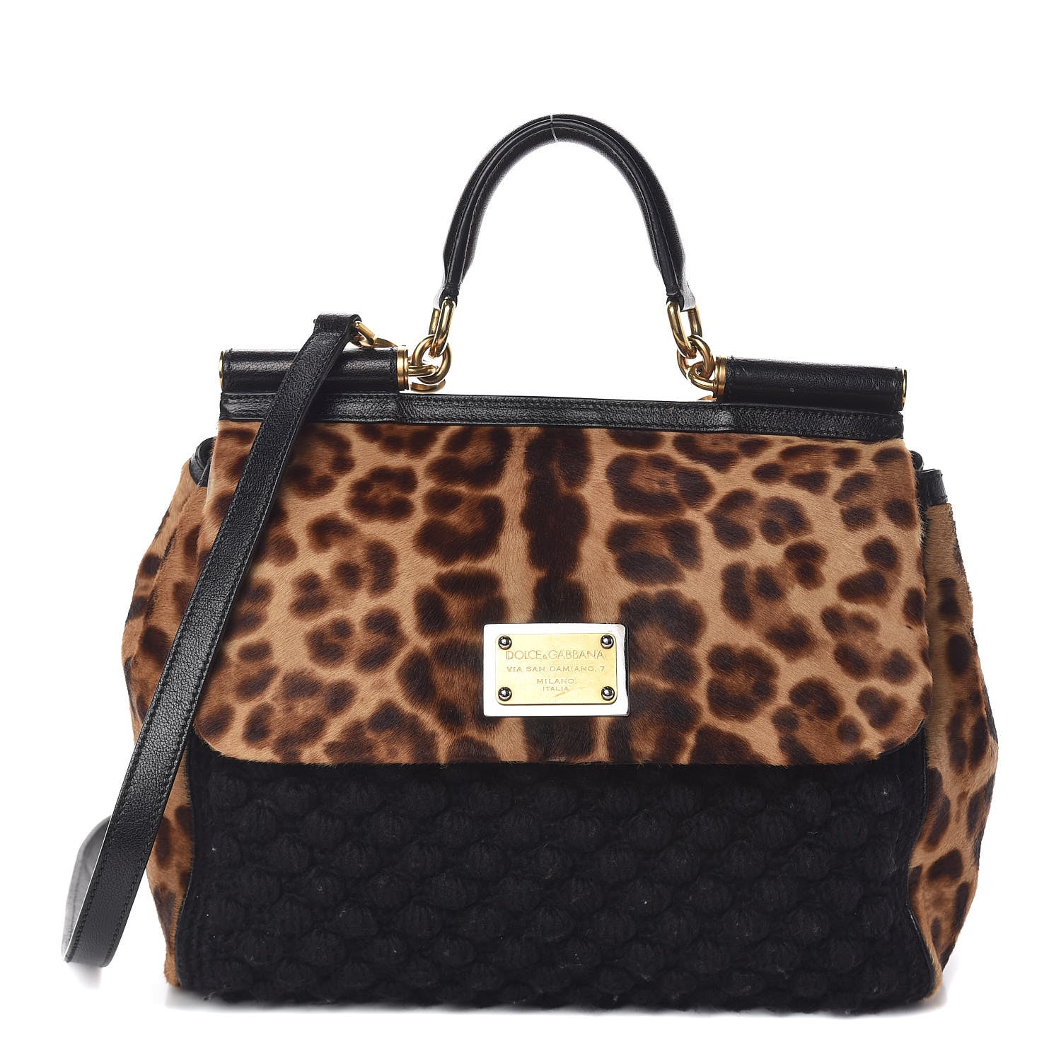 Dolce & Gabbana Calf Hair Leopard Print Knit Miss Sicily Satchel Black Naturale 1 of 20
