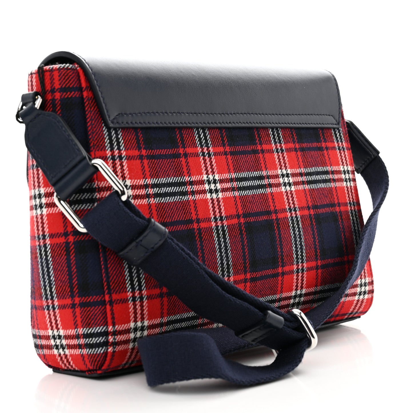 Wool Calfskin Tartan Kids Satchel Blue Red Multicolor