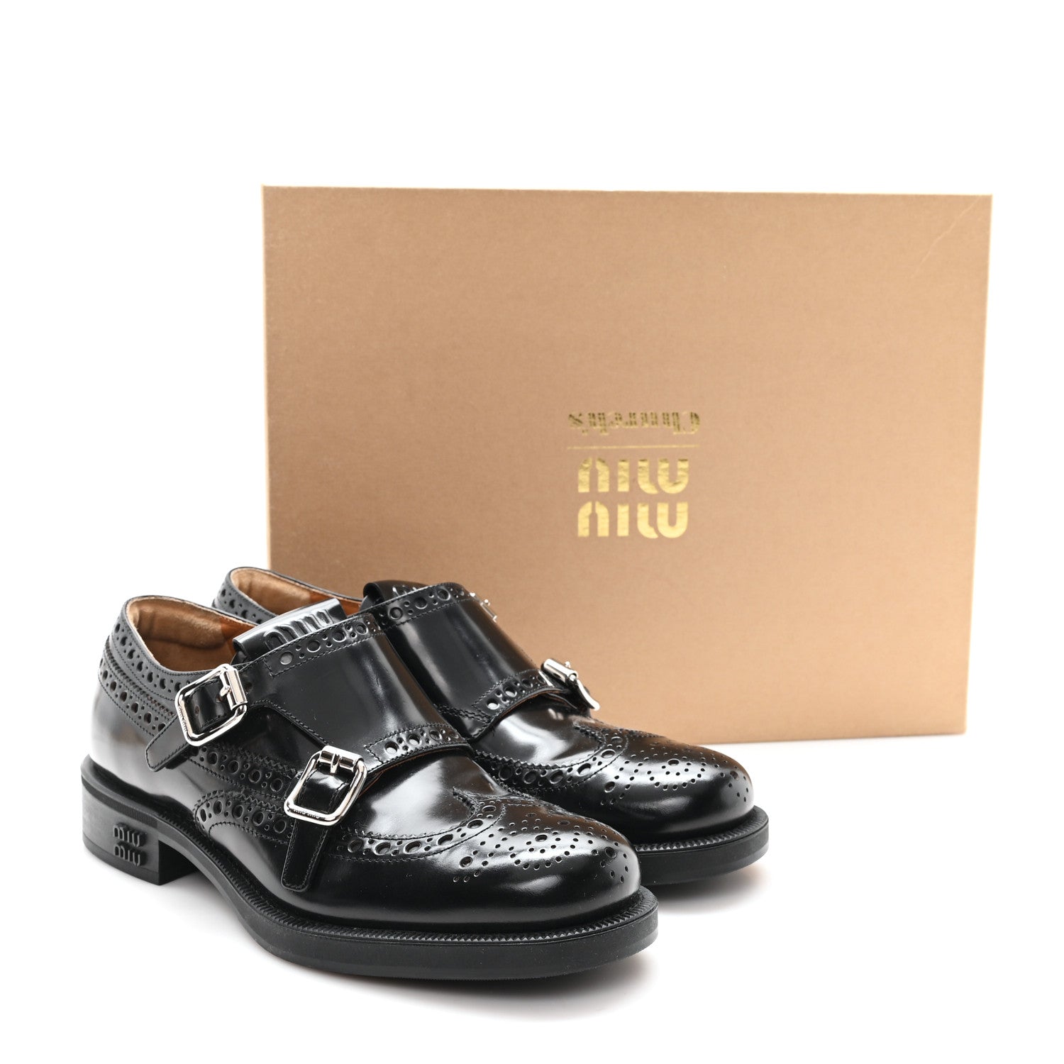 Miu Miu X CHURCH'S Shiny Calfskin Double Monk Loafer 36.5 Black 10 of 10