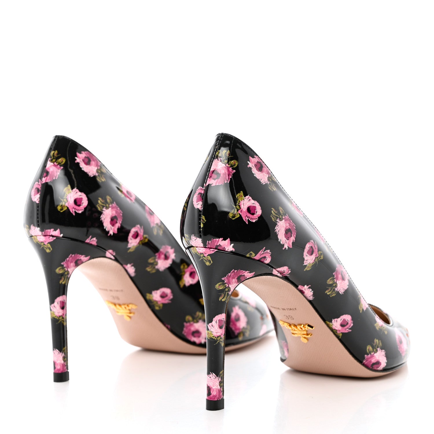 Prada Vernice Rose Print 85mm Pumps 39 Black 4 of 8
