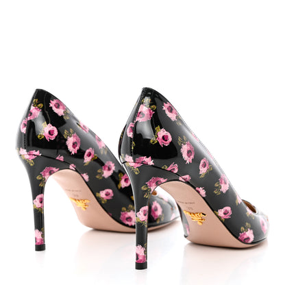 Prada Vernice Rose Print 85mm Pumps 39 Black 4 of 8