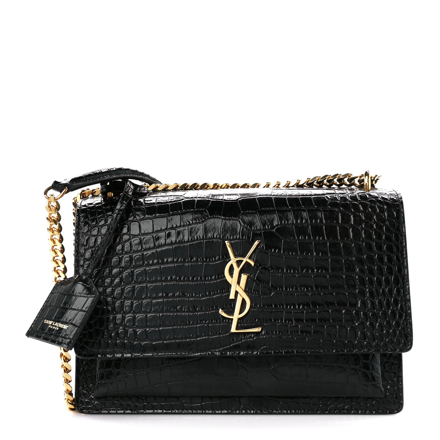 Calfskin Crocodile Embossed Medium Monogram Sunset Black