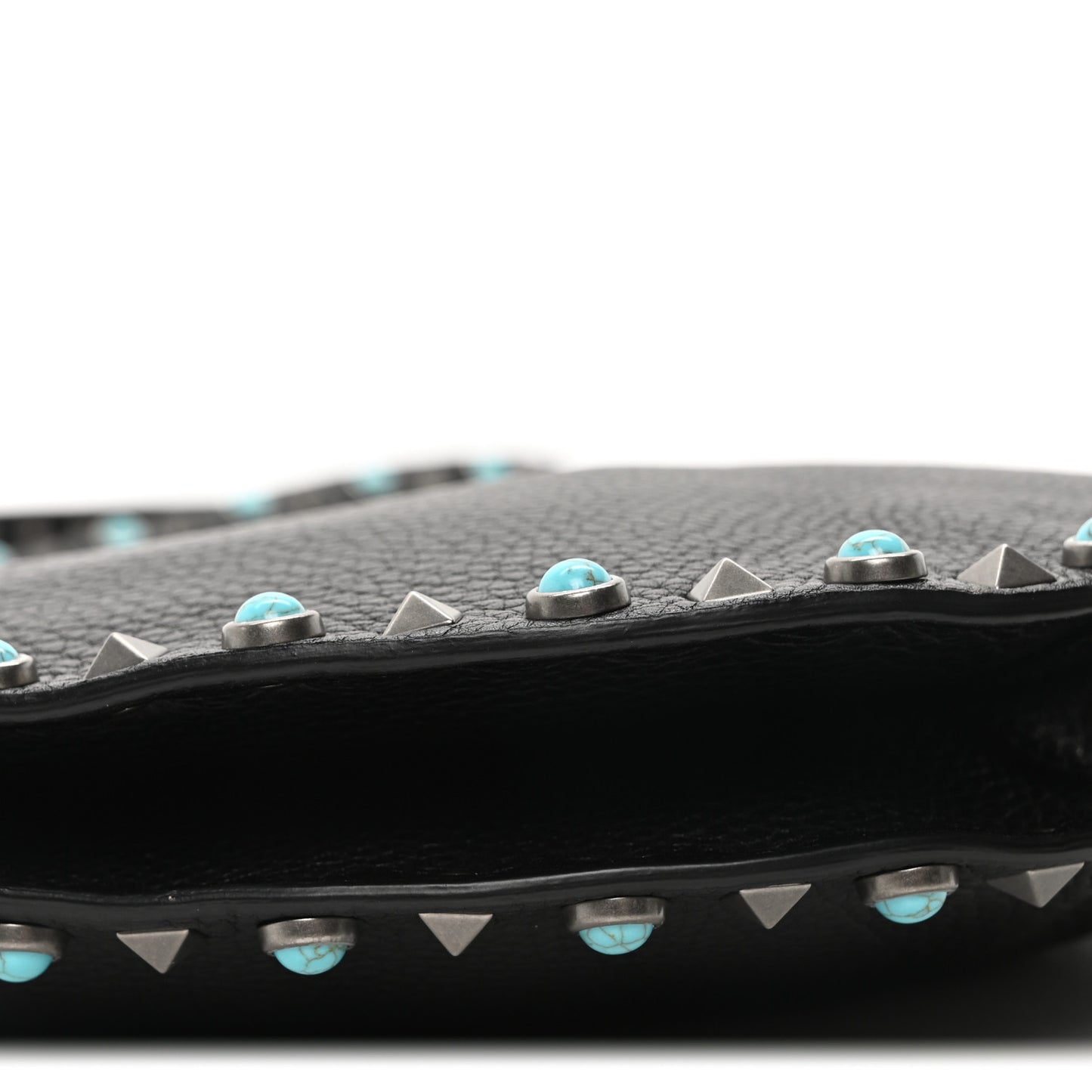 Grained Calfskin Turquoise Small Rockstud Rolling Flip-Lock Messenger Black