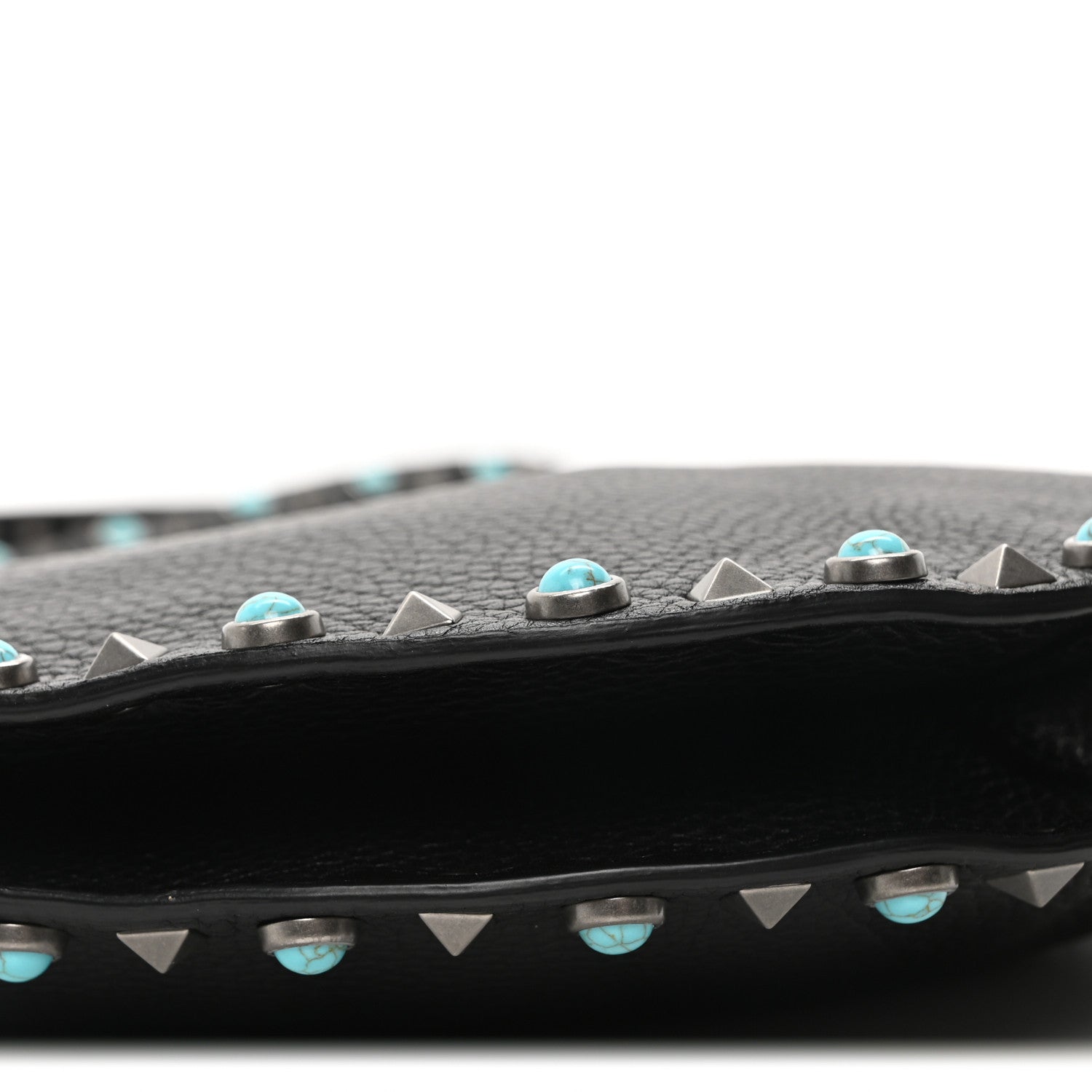 Valentino Garavani Grained Calfskin Turquoise Small Rockstud Rolling Flip-Lock Messenger Black 8 of 9