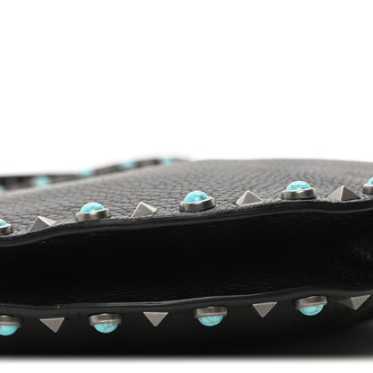 Valentino Garavani Grained Calfskin Turquoise Small Rockstud Rolling Flip-Lock Messenger Black 8 of 9