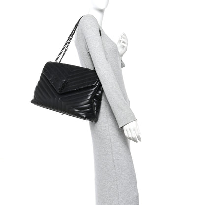 Saint Laurent Calfskin Y Quilted Monogram Large Loulou Chain Satchel Black 2 of 17