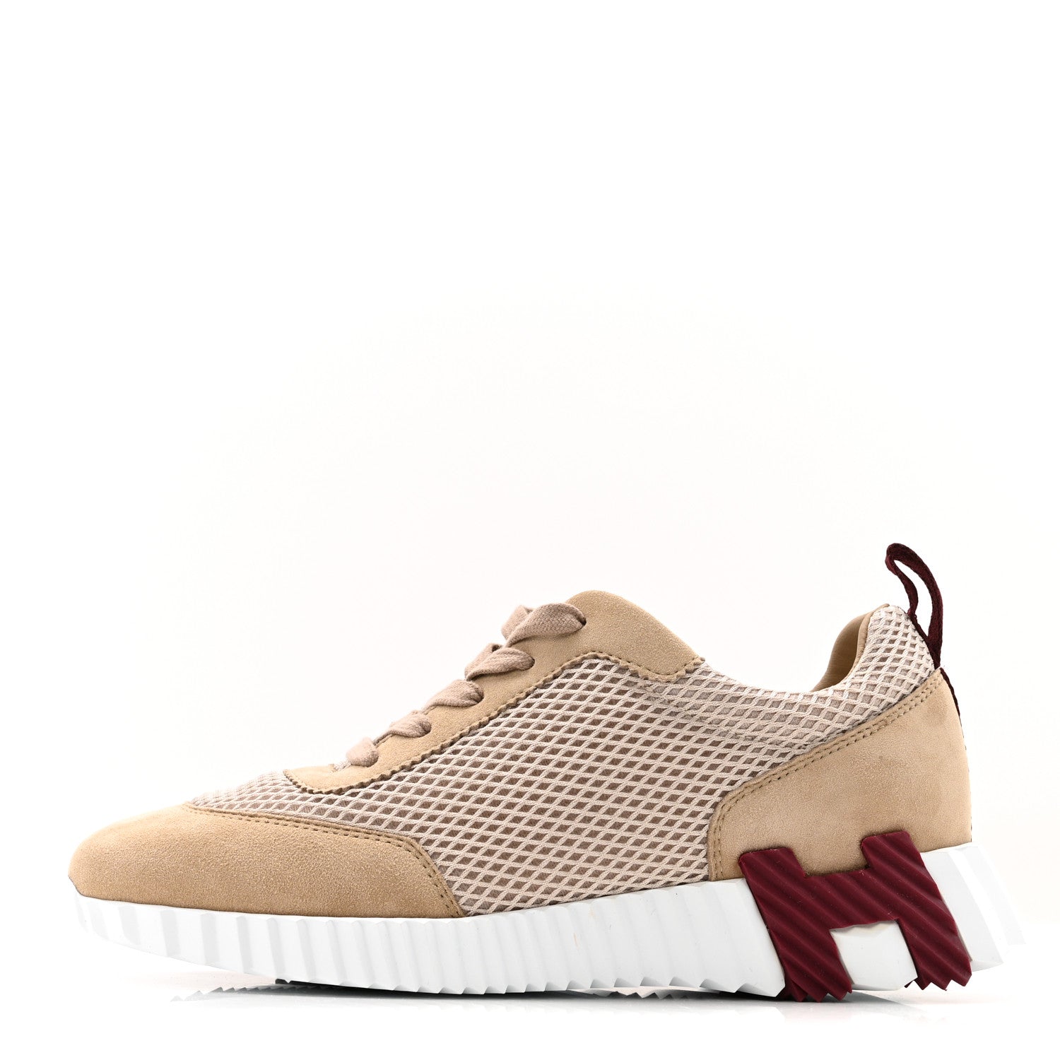 Hermes Air Mesh Suede Goatskin Bouncing Sneakers 37.5 Beige Argile 1 of 10