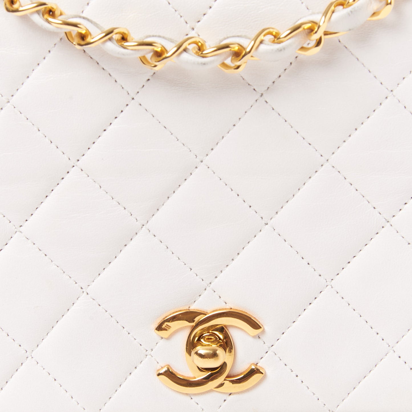 Lambskin Quilted Small Single Flap White