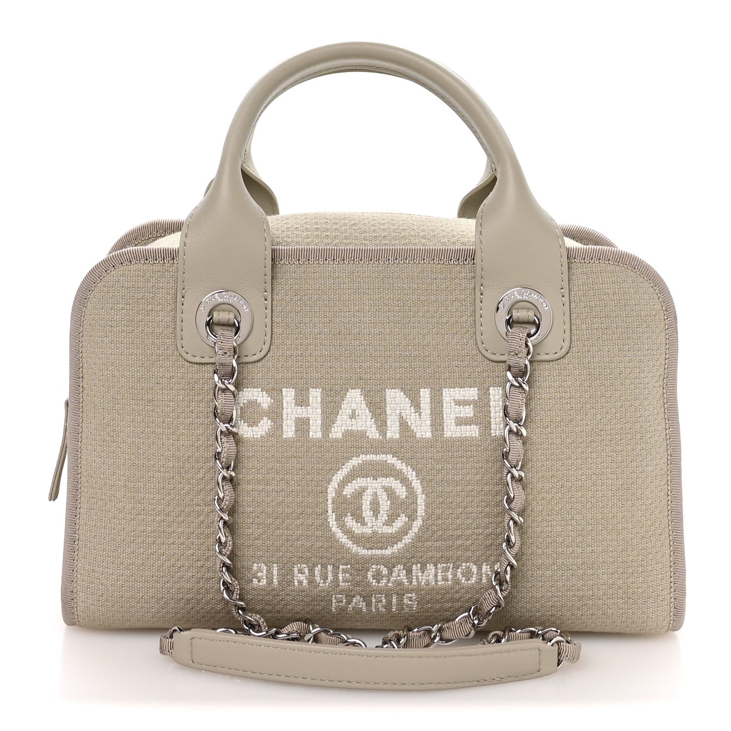 Chanel Canvas Deauville Small Bowling Bag Grey 1 of 10