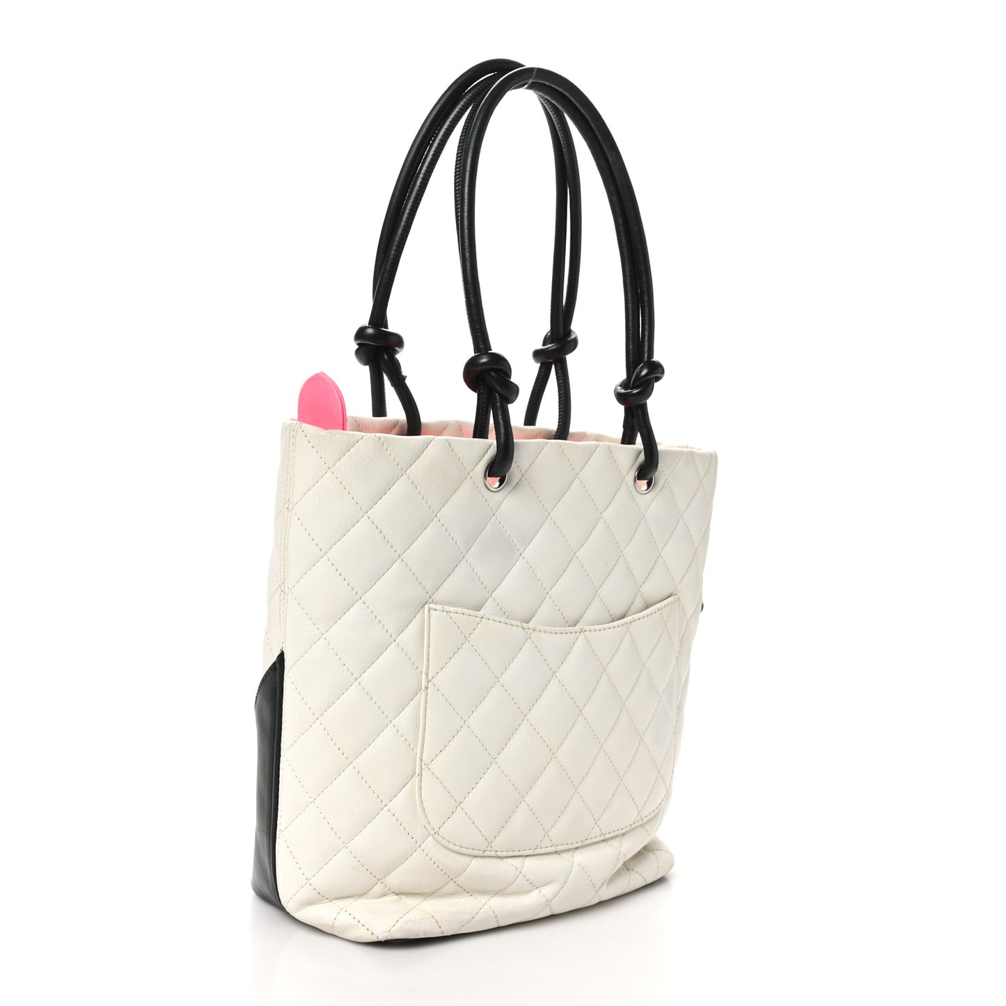 Calfskin Quilted Medium Cambon Tote White Black