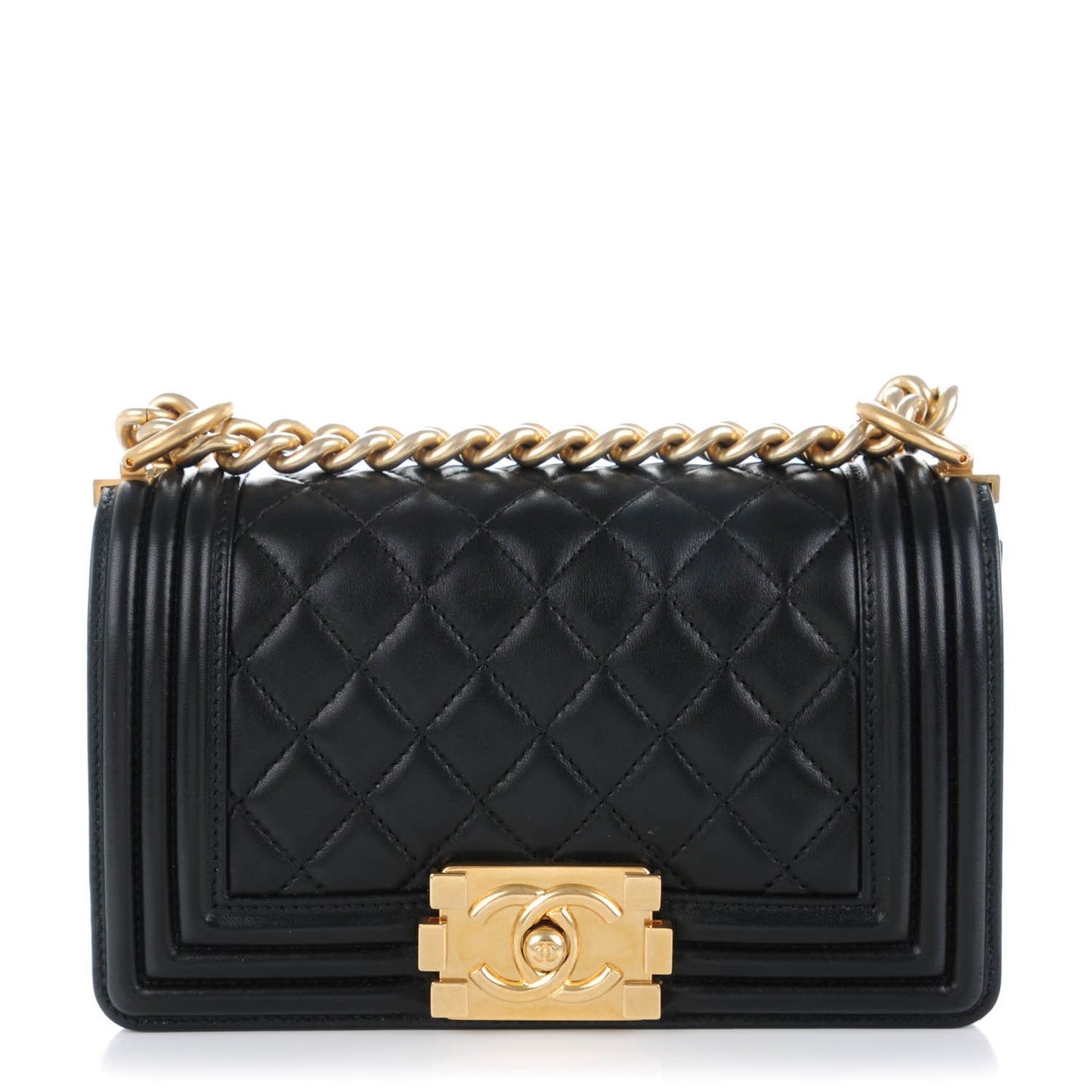 Lambskin Quilted Small Boy Flap Black