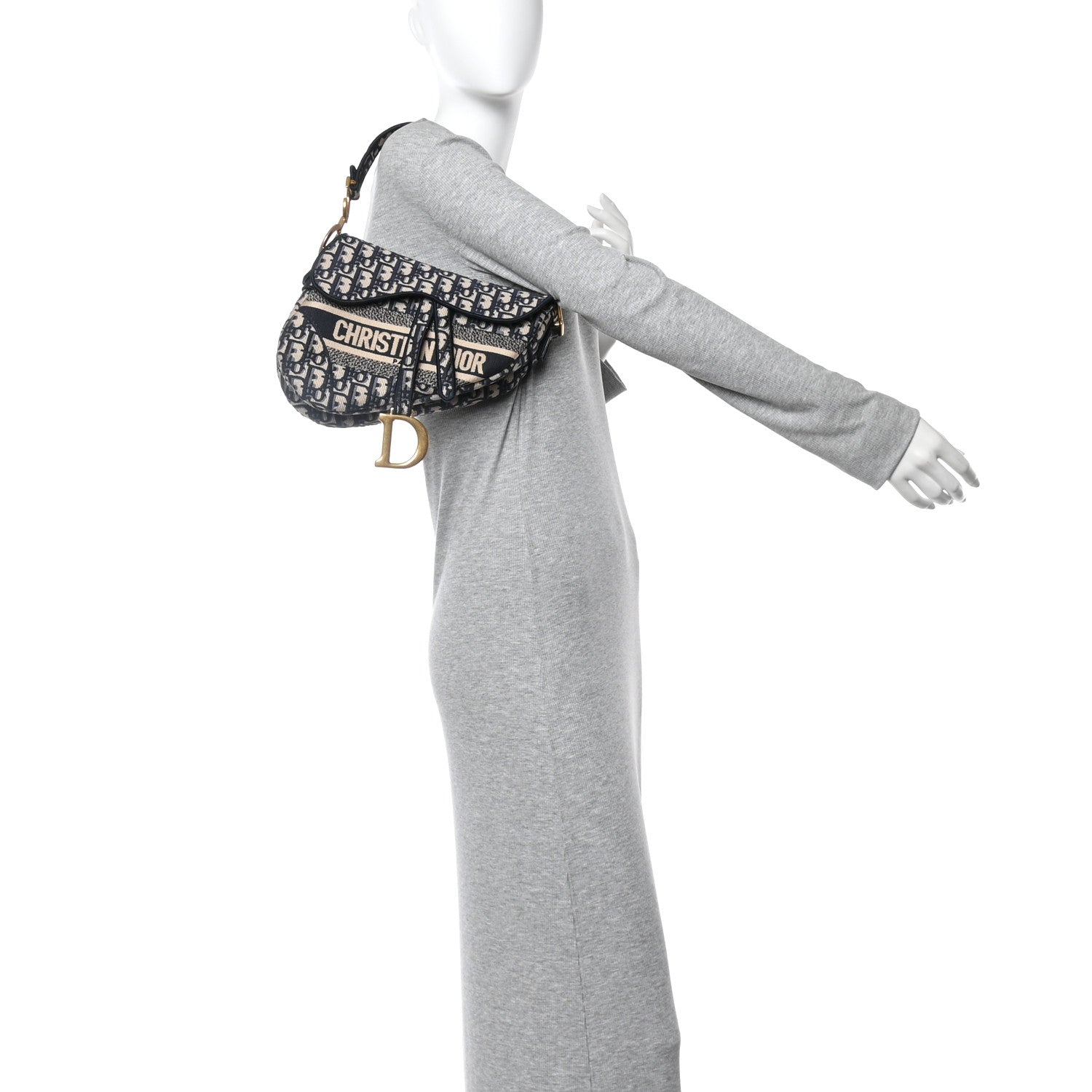 Christian Dior Oblique Embroidered Saddle Bag Blue 2 of 11