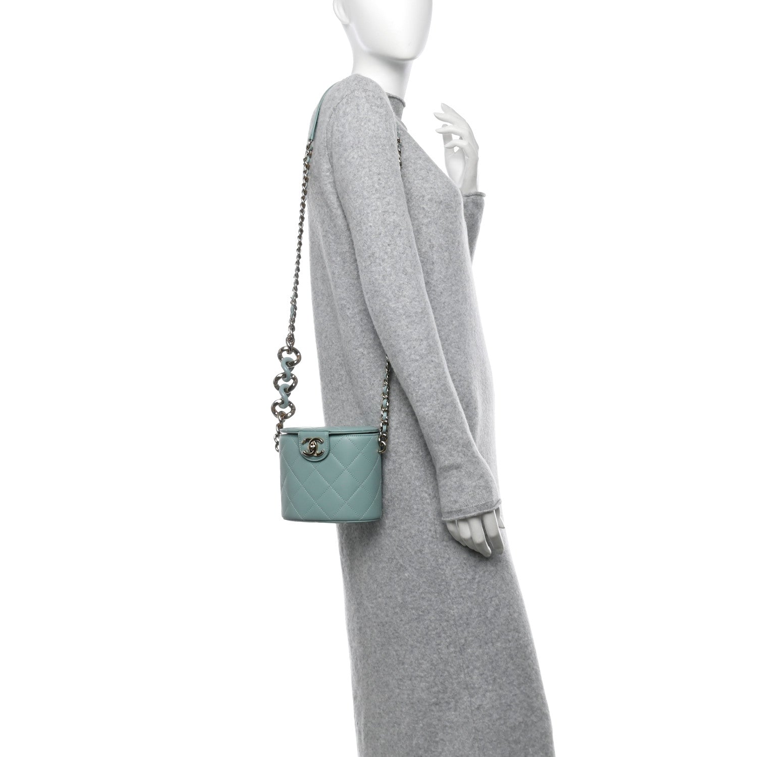 Chanel Lambskin Resin Elegant Chain Vanity Case Light Blue 2 of 10