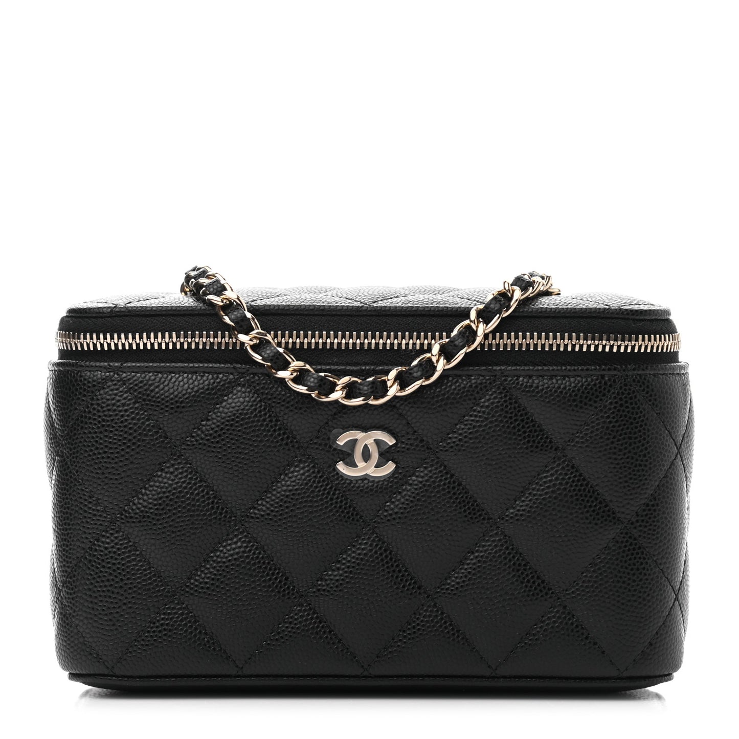 Caviar Quilted Small Vanity Case With Chain Black
