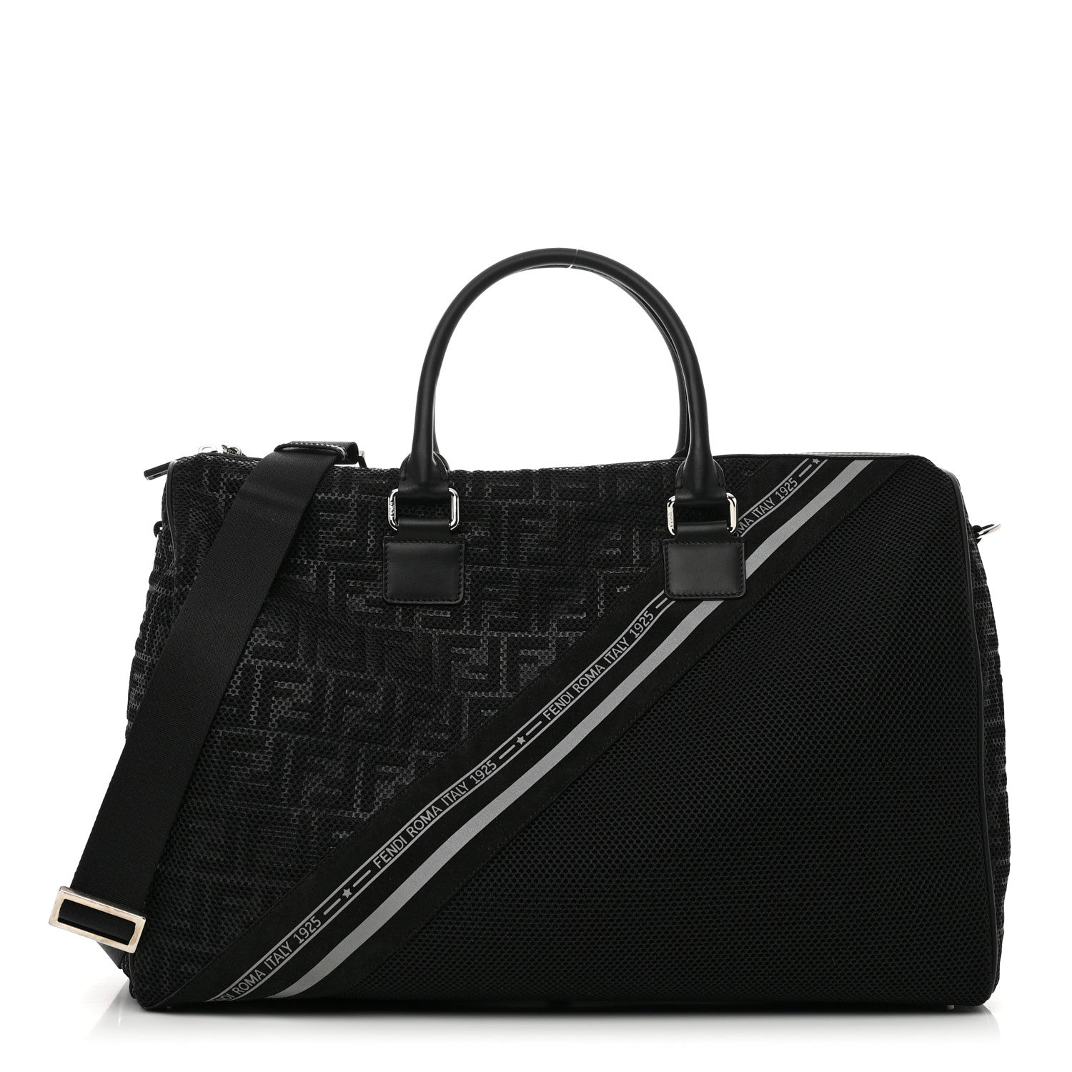 Fendi Mesh Vitello Century FF 1974 Embossed Medium Weekender Black 1 of 8