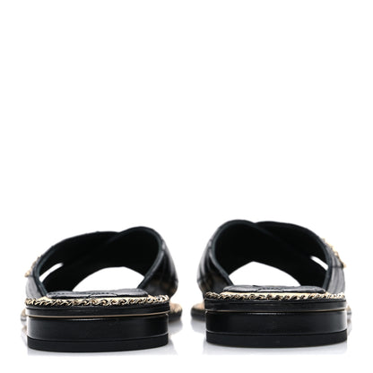 Chanel Lambskin Quilted Chain CC Sandals 36 Black 6 of 11