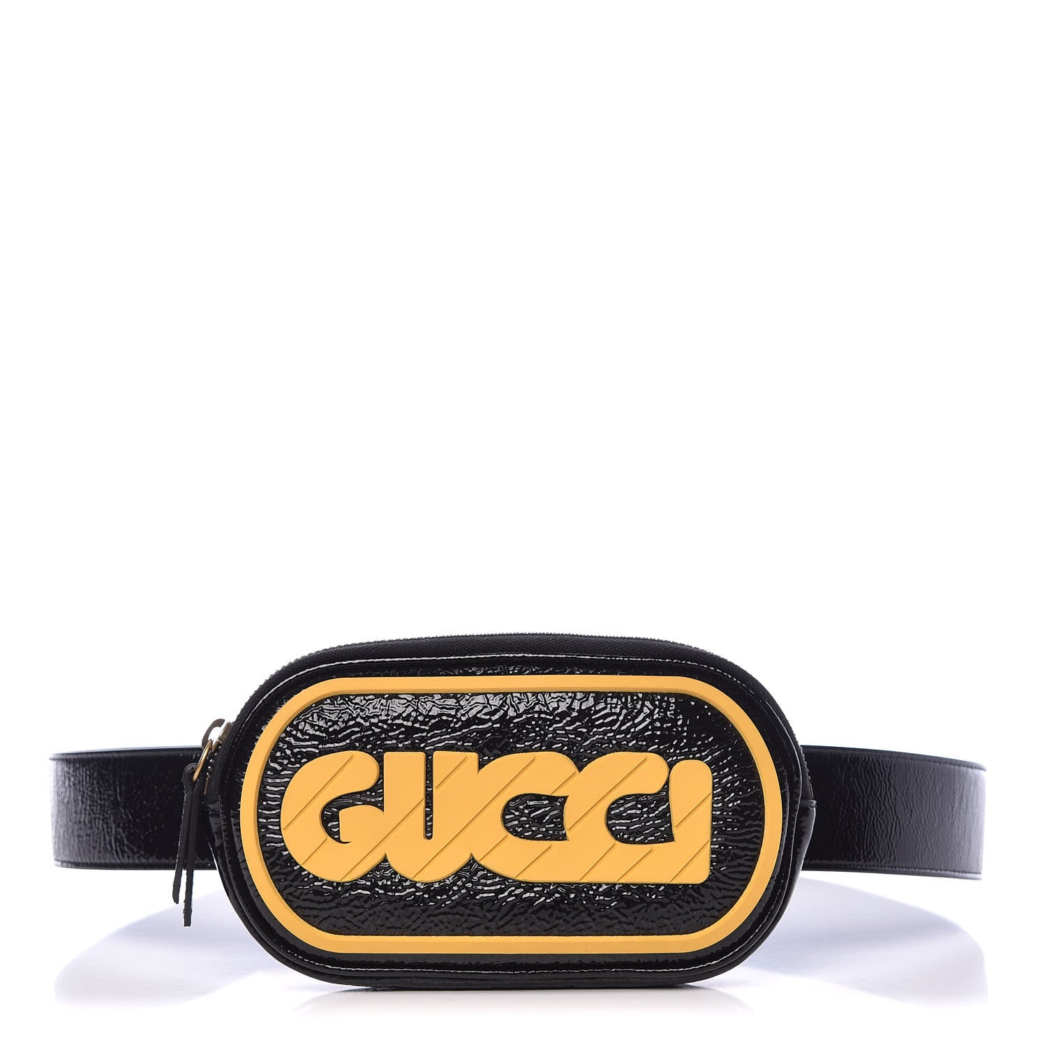 Gucci Patent Rubber Game Patch Logo Belt Bag 95 38 Black 1 of 11