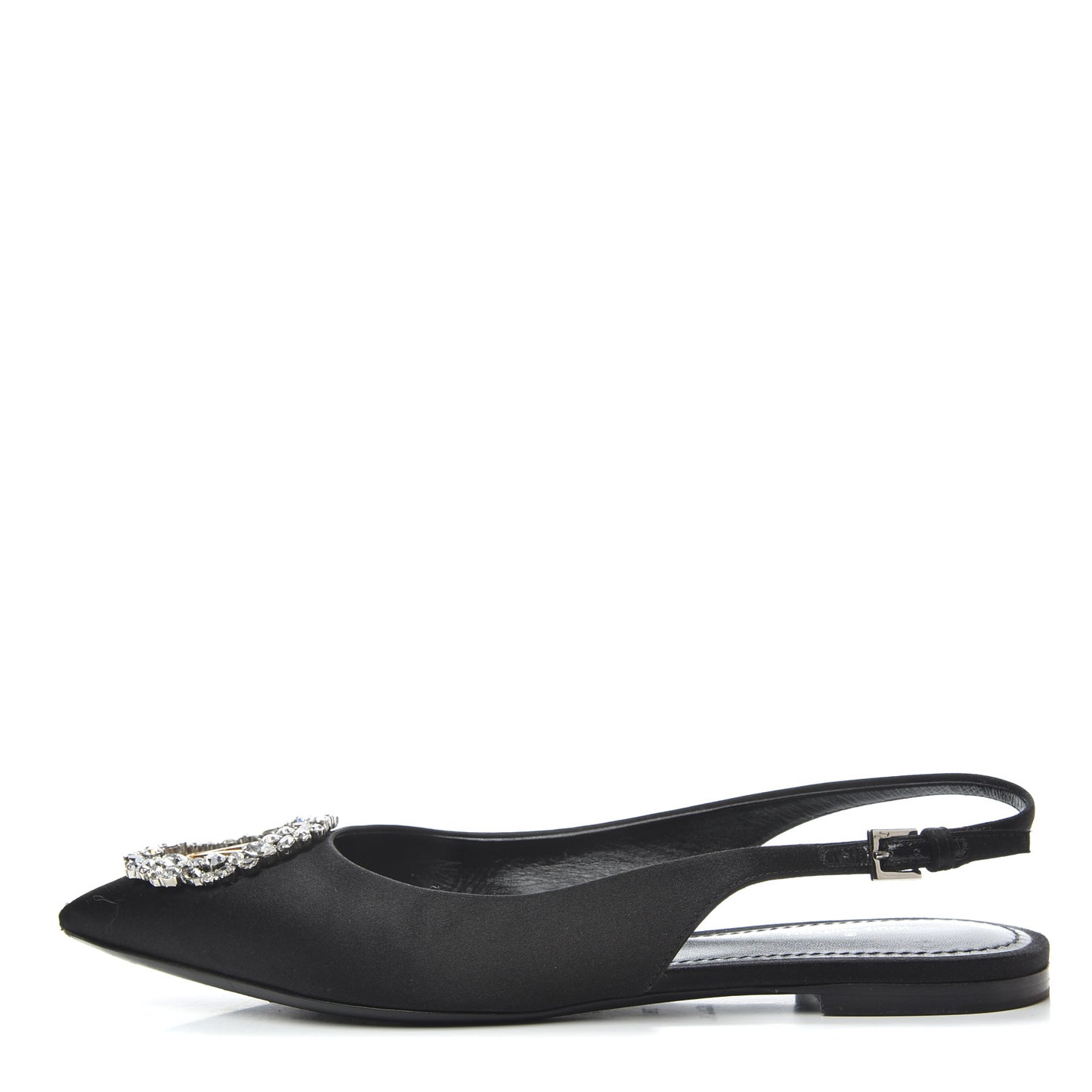 Satin Crystal Madeleine Slingback Ballerina Flats 38 Black
