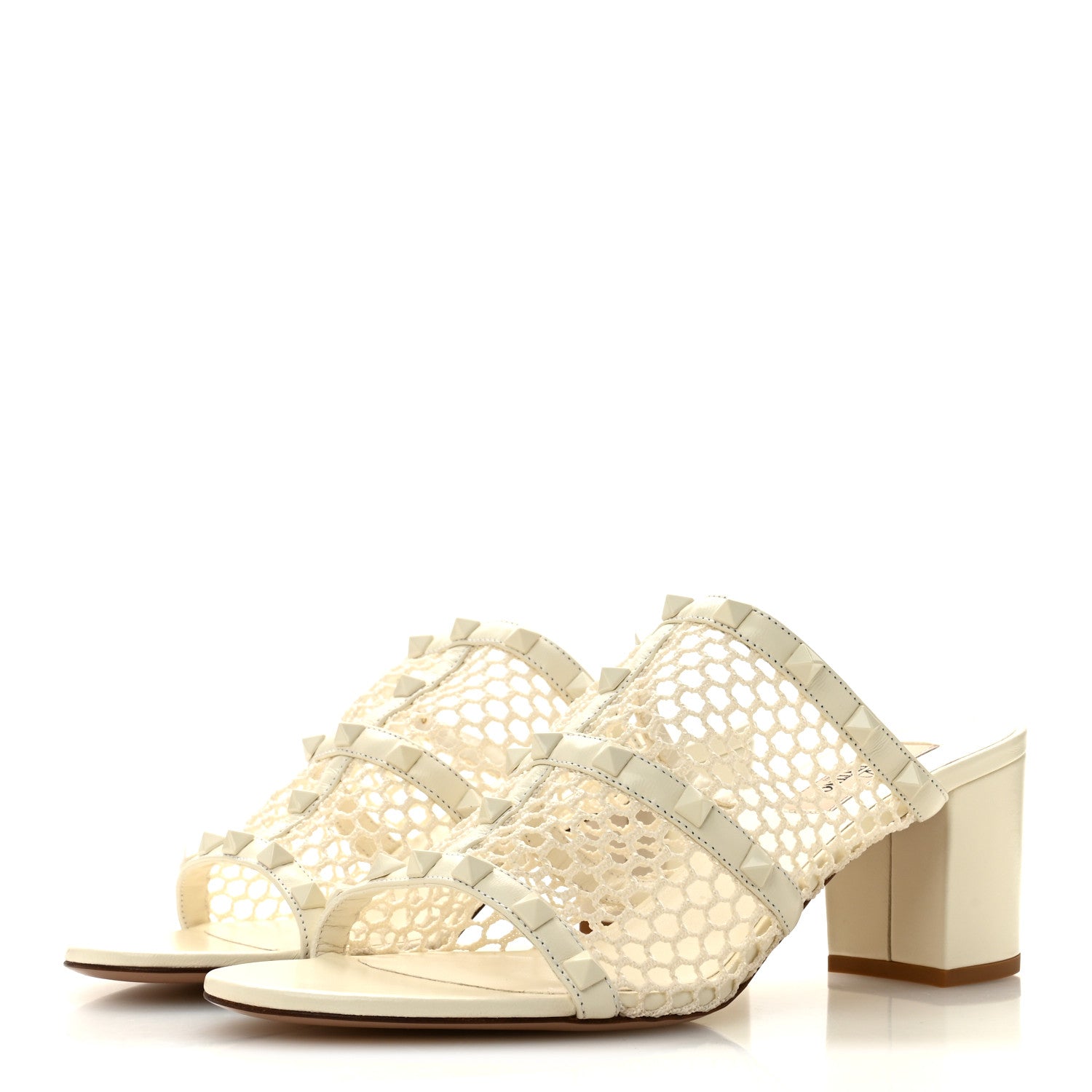 Valentino Garavani Calfskin Mesh Rockstud 60mm Caged Slide Sandals 40 Ivory 4 of 9