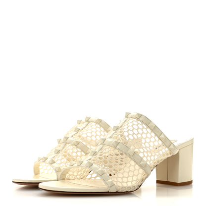 Valentino Garavani Calfskin Mesh Rockstud 60mm Caged Slide Sandals 40 Ivory 4 of 9