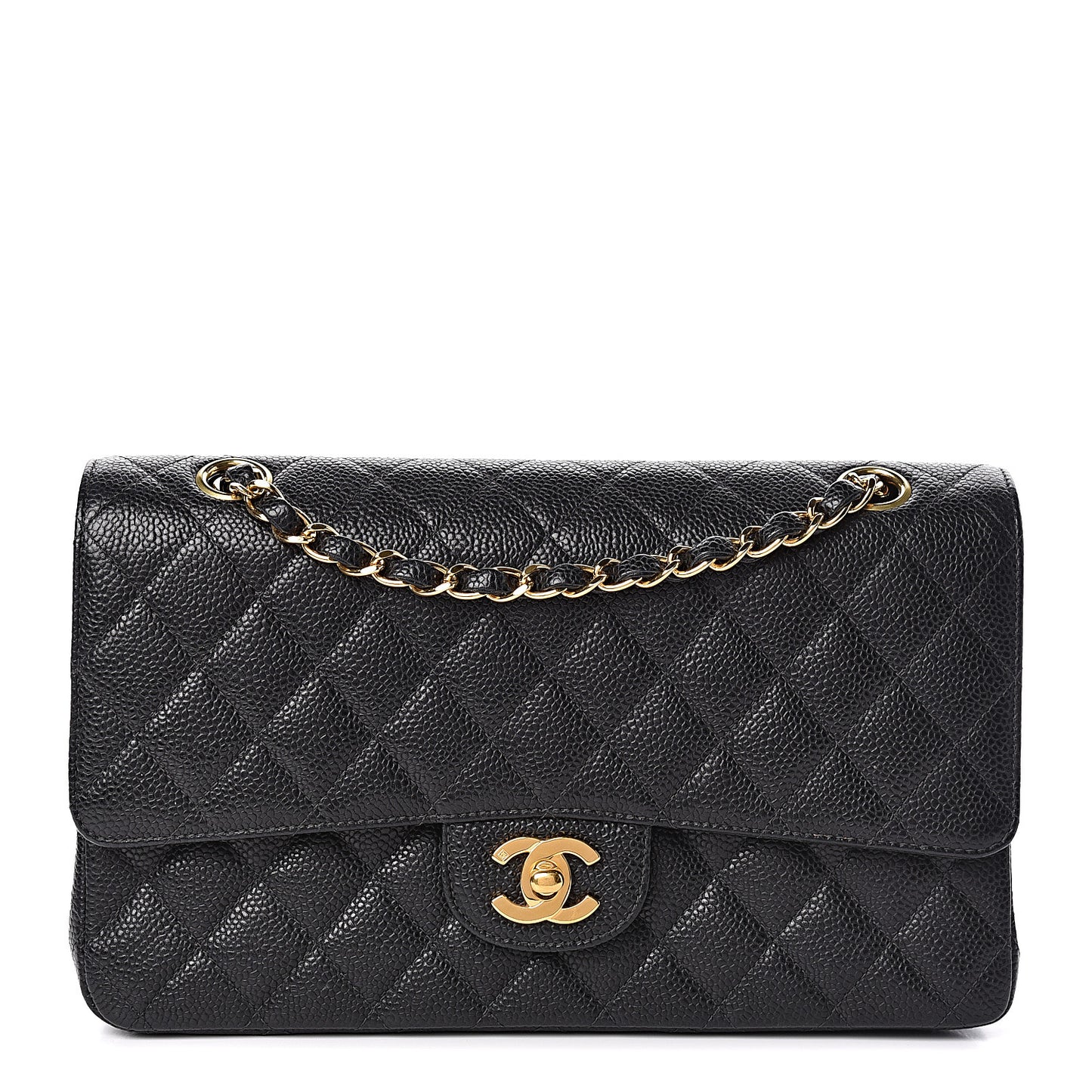Caviar Quilted Medium Double Flap Black