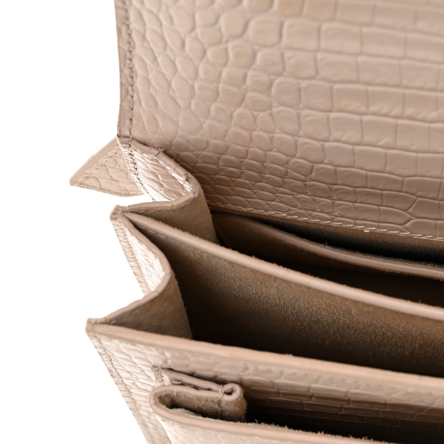 Saint Laurent Calfskin Crocodile Embossed Medium Monogram Sunset Dark Beige 17 of 17