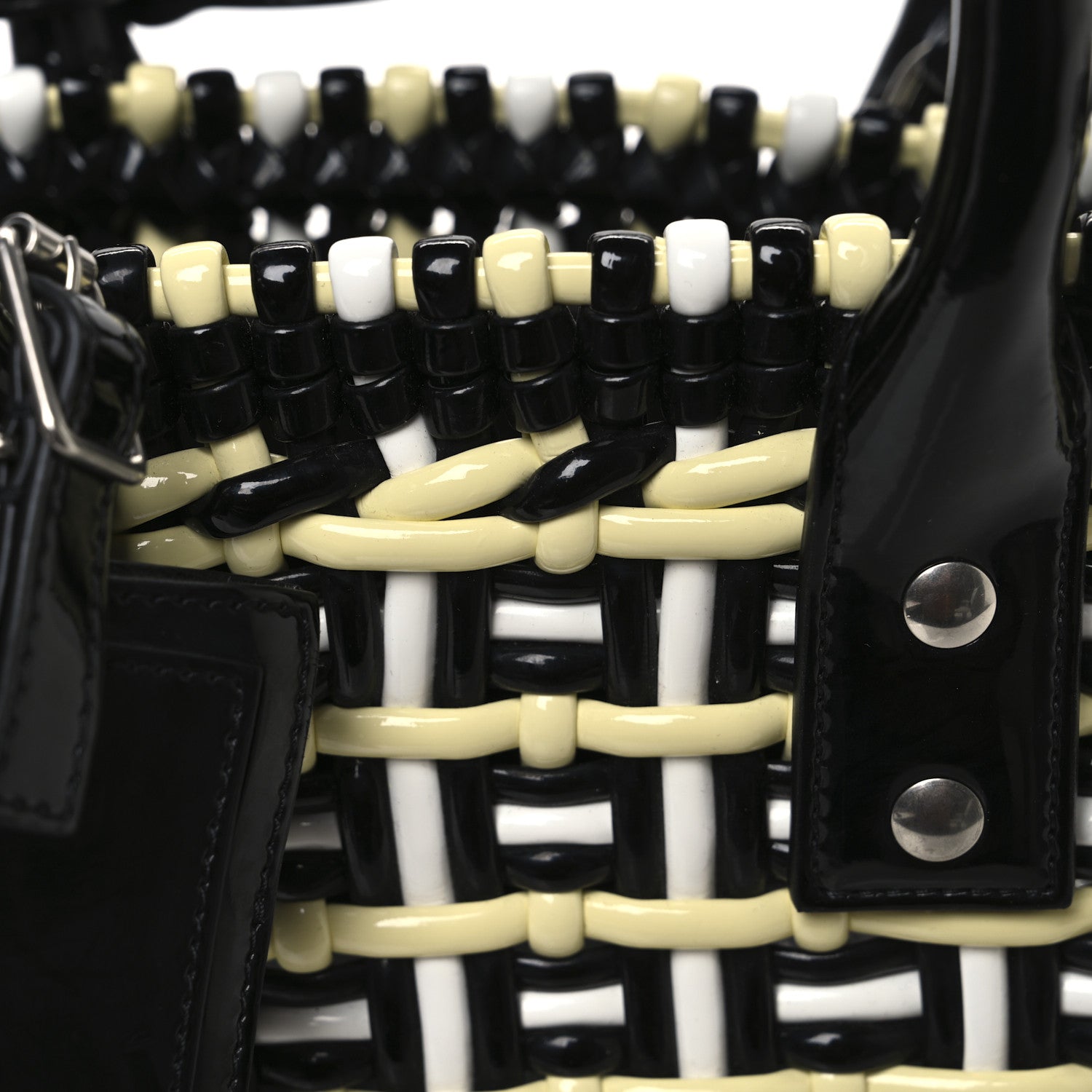 Balenciaga Varnished Faux Calfskin XS Bistro Basket Pale Yellow Black White 8 of 10