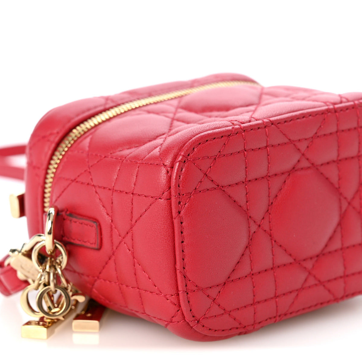 Lambskin Cannage Micro Lady Dior Vanity Case Red