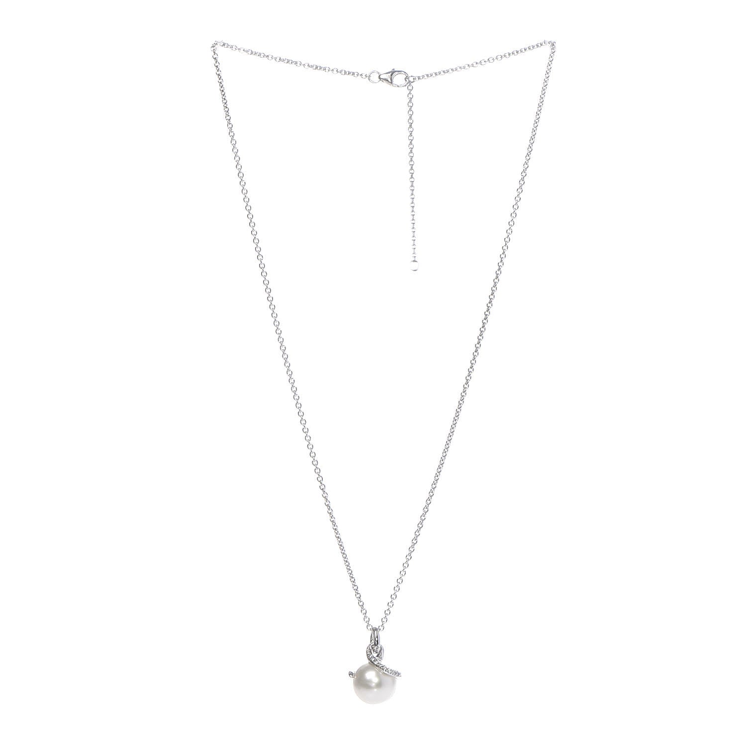 Mikimoto 18K White Gold Diamond White South Sea Pearl 11mm Twist Pendant Necklace 3 of 5