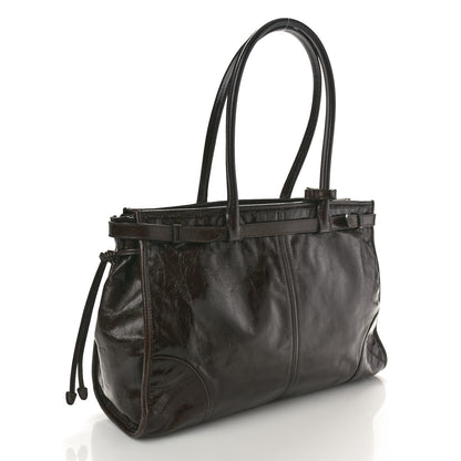 Prada Shiny Nappa Large Shoulder Bag Dark Brown 2 of 9