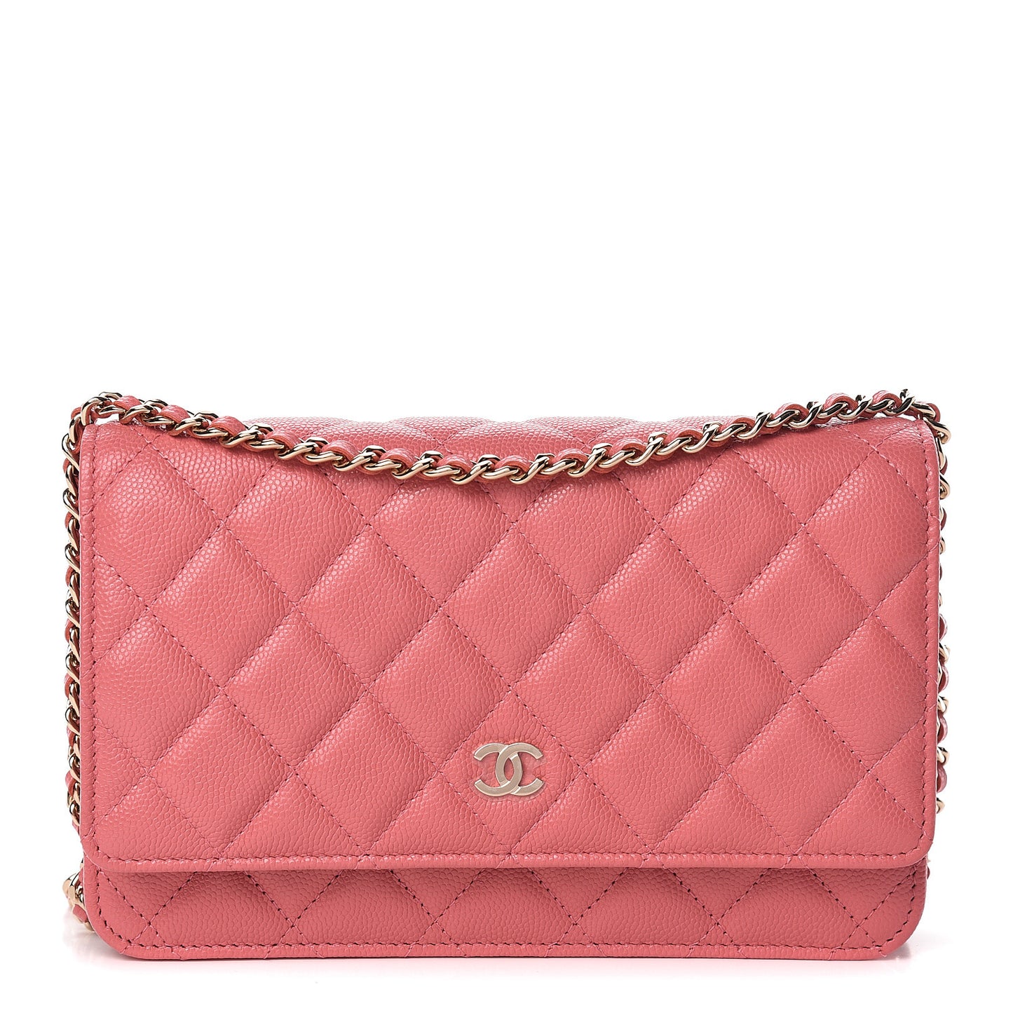 Caviar Quilted Wallet on Chain WOC Pink