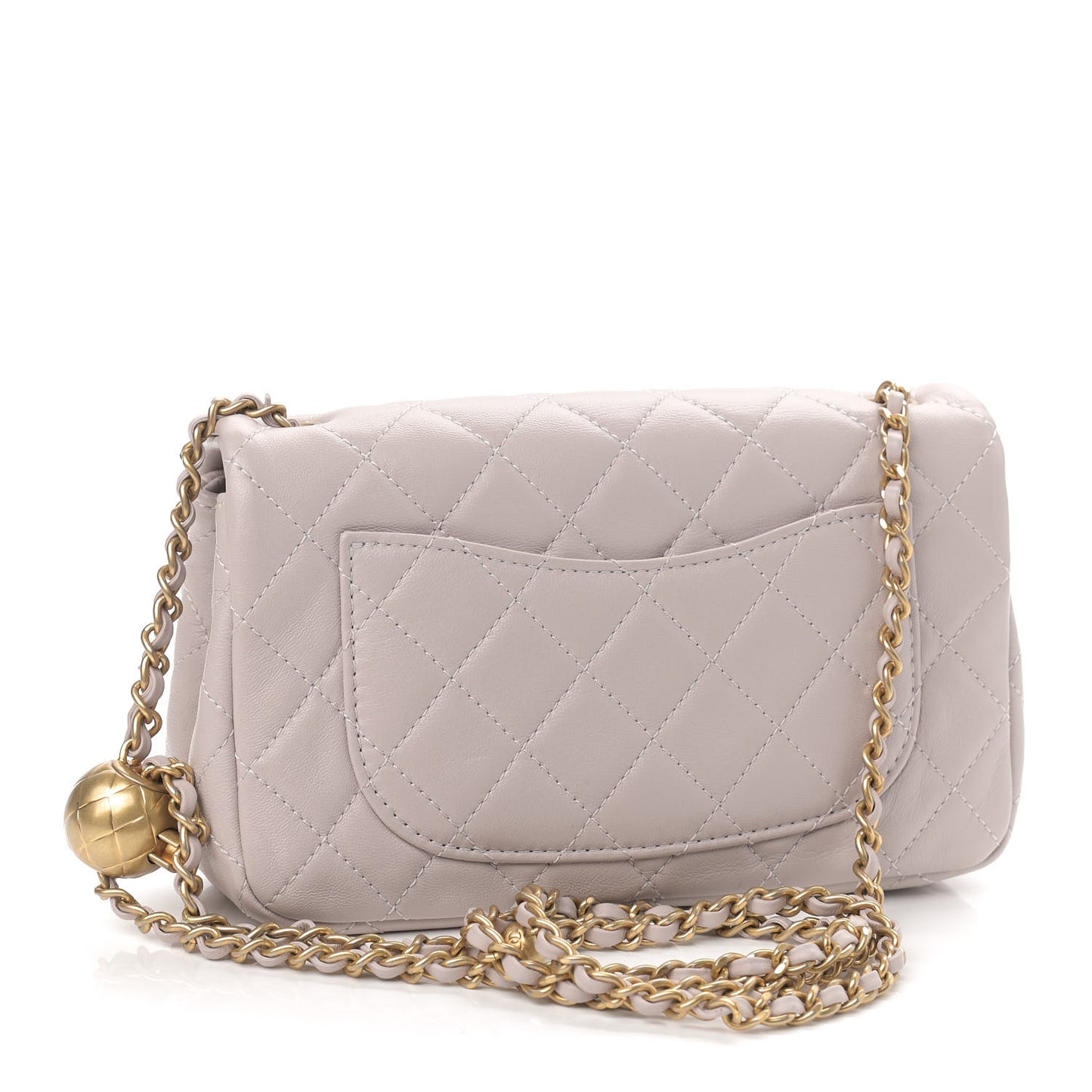 Lambskin Quilted Mini Rectangular Pearl Crush Flap Light Purple