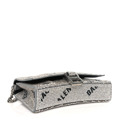 Balenciaga Strass Suede Allover Logo Hourglass Chain Bag Silver Black 4 of 10